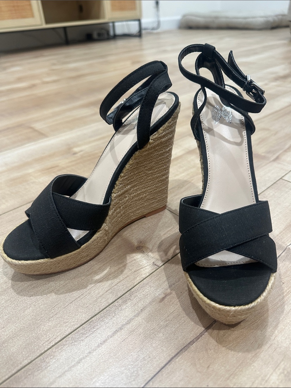 Women’s Black Wedge Sandals with Ankle Strap
